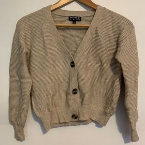 Poof New York Cream Colored Ribbed Cropped Cardigan Size S